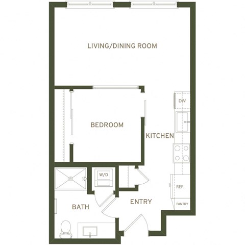 Floor plan for 1 bed, 1 bath, 546 sqft